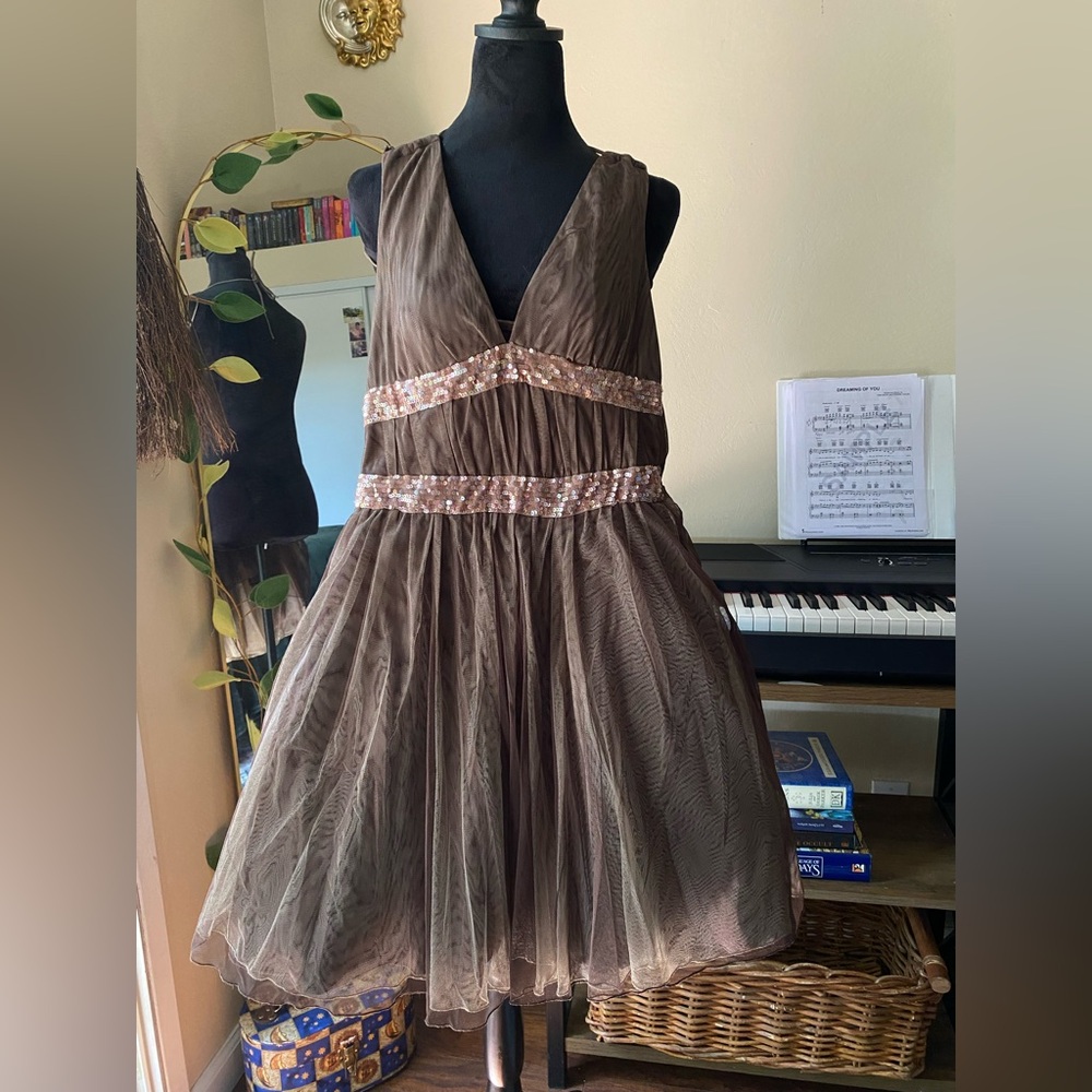 Tulle mini dress brown sequin ballet core Size 3 rampage